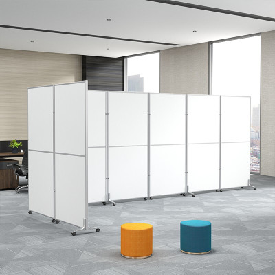 易企采 办公室移动屏风隔断带玻璃式可折叠推拉门简约现代工厂车间带轮活动屏风墙