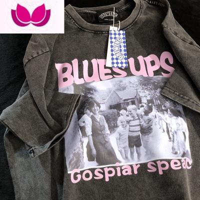 七斓Daiwing 月与夏日出逃 美式帅气男友复古洗水情侣做旧短袖T恤