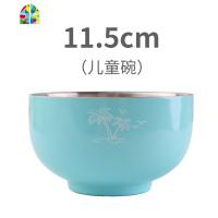 韩式炫彩304不锈钢碗家用成人餐具碗双层隔热保温儿童碗创意加厚 FENGHOU 12cm橘红