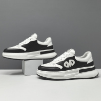 男生头层牛皮黑白厚底运动休闲鞋百搭透气板鞋男款潮鞋欧洲站男鞋