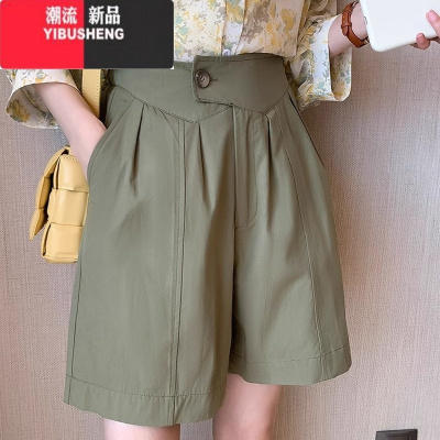 YIBUSHENG[]阔腿短裤女加大码宽松显瘦高腰休闲裤薄款西装五分裤