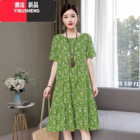 YIBUSHENG2024年新款季碎花棉绸大摆连衣裙大码胖mm显瘦外穿洋气印花裙子