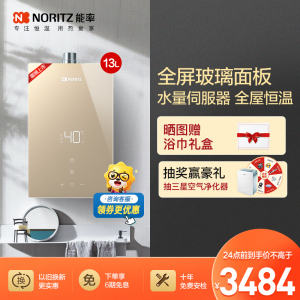 能率(NORITZ) 13升燃气热水器 GQ-13EP5AFEX(天然气) 全屏玻璃面板 搭载水量伺服器 全屋智能恒温