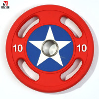 康力强举重杠铃商用健身房杠铃片美国队长PU举重杠铃片包胶手抓配重片