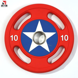 康力强举重杠铃商用健身房杠铃片美国队长PU举重杠铃片包胶手抓配重片