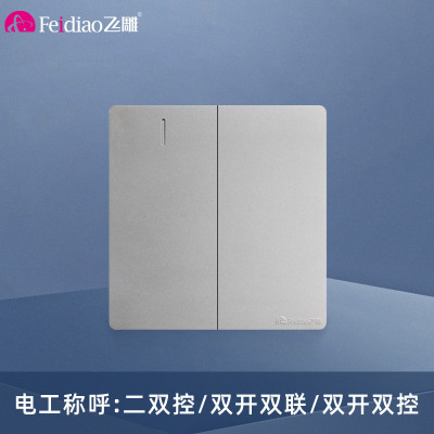 飞雕(FEIDIAO)开关面板A7纯平大板 双控开关 二开双控电源墙壁开关面板 A7月光银二开双控