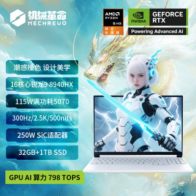 机械革命(MECHREVO)蛟龙16Pro 2025款 16英寸旗舰游戏本 强芯学生设计笔记本电脑锐龙版R9-8940HX RTX5070 32G 2T 2.5K 定制 白