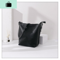 包包女2020新款时尚百搭大容量托特包ins洋气铆钉潮流单肩斜挎包NEW LAKE 黑色(两条带子)送礼品袋女士单肩包