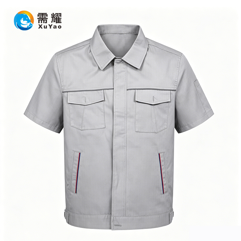 需耀 夏季工作服套装(含工作帽) 灰色短袖防静电 1套