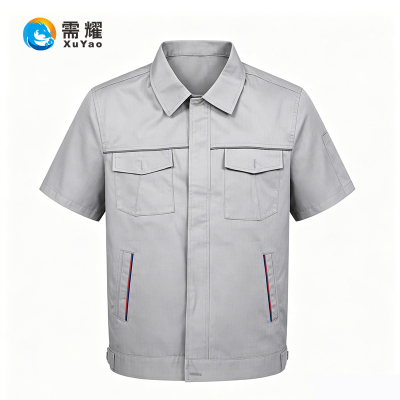 需耀 夏季工作服套装(含工作帽) 灰色短袖防静电 1套
