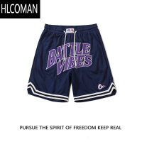 HLCOMAN美式复古刺绣运动短裤男女ins潮牌高街宽松五分裤透气网眼蓝球裤