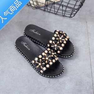 SUNTEK2023新款厚底凉拖鞋女夏学生时尚外穿拖鞋百搭中跟松糕女沙滩鞋花