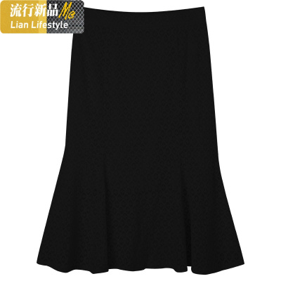 暖青汇蕾丝镂空鱼尾半身裙女早春新款胖MM显瘦中长款裙子