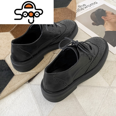 七色王国小皮鞋女英伦风2020秋冬新款布洛克女鞋软底百搭平底黑色复古单鞋休闲鞋