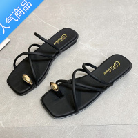 SUNTEK凉拖鞋女夏外穿平底沙滩凉鞋2023新款仙女风配裙子时尚套趾一字拖