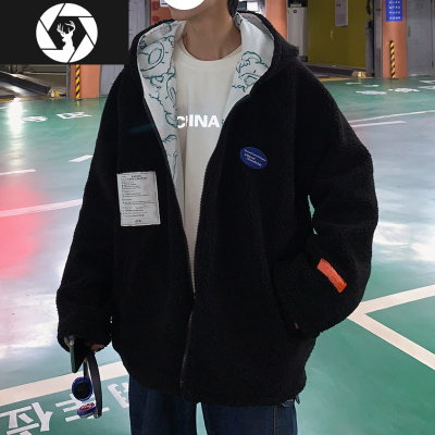 HongZun两面穿羔毛棉衣男情侣装宽松慵懒oversize棉服冬季外套棉衣