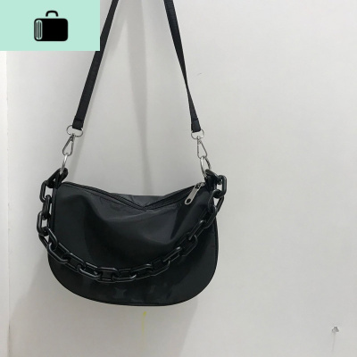 夏季2020新款韩版时尚百搭休闲网红链条腋下包学生单肩斜挎包女潮NEW LAKE 黑色女士单肩包