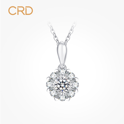CRD克徕帝铂金钻石吊坠女简约圆形锁骨链一克拉效果正品白金项链真钻钻石吊坠送礼星空系列