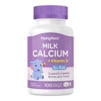 美国PipingRock朴诺儿童牛乳钙软胶囊100粒婴幼儿青少年学生补钙维生素D协同作用好吸收助长高助力骨健康