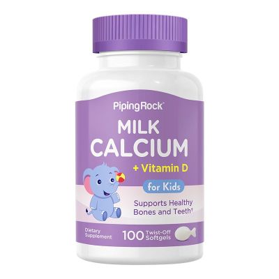 美国PipingRock朴诺儿童牛乳钙软胶囊100粒婴幼儿青少年学生补钙维生素D协同作用好吸收助长高助力骨健康