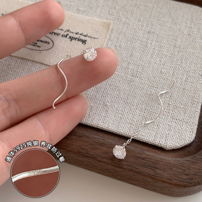 纯银锆石波浪耳线女养耳洞小流苏耳环方圆脸耳饰2025新款送女朋友老婆情人节七夕生日礼物