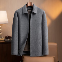 中老年商务脱卸鹅绒内胆双面呢短款大衣男士秋冬羊毛大衣休闲外套