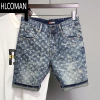 HLCOMAN牛仔短裤男2024新款夏季薄款修身小脚美式五分短裤男潮流印花裤子