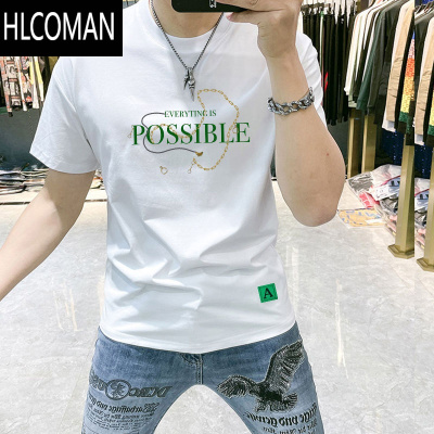 HLCOMAN欧洲站2023新款男士t恤短袖字母印花潮流百搭修身帅气上衣服