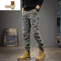 YANXU春季美式水洗复古高街休闲裤男修身痞帅潮牌束脚工装运动长裤