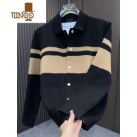 YANXU2023秋季新款男士翻领针织开衫时尚百搭潮流简约上衣个性舒适外套