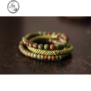 JiMi个性复古绿石珠子手链 原创设计民族风女款特色饰品多层手串套餐