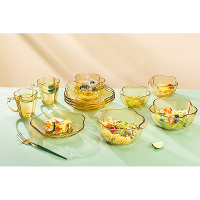 耐高温玻璃餐具套装碗碟套装沙拉碗甜品碗水果碗玻璃煲十二件套