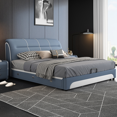 意式轻奢真皮床主卧室现代简约双人床小户型储物床家用软包大婚床