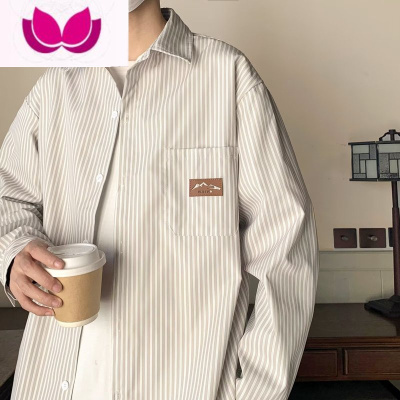 七斓条纹衬衫男春季日系廓形cityboy潮牌衬衣高级感痞帅宽松休闲外套