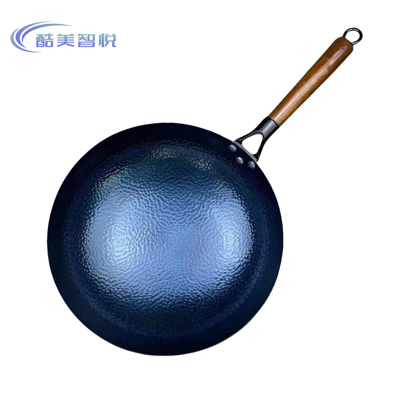酷美智悦 鱼鳞纹木柄章丘铁锅34cm KM-JZ218 个