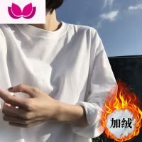 七斓白色宽松春长袖t恤女叠穿套头卫衣内搭加绒打底衫上衣