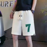 美式宽松刺绣休闲裤男士薄款新款棉斜纹五分沙滩休闲短裤