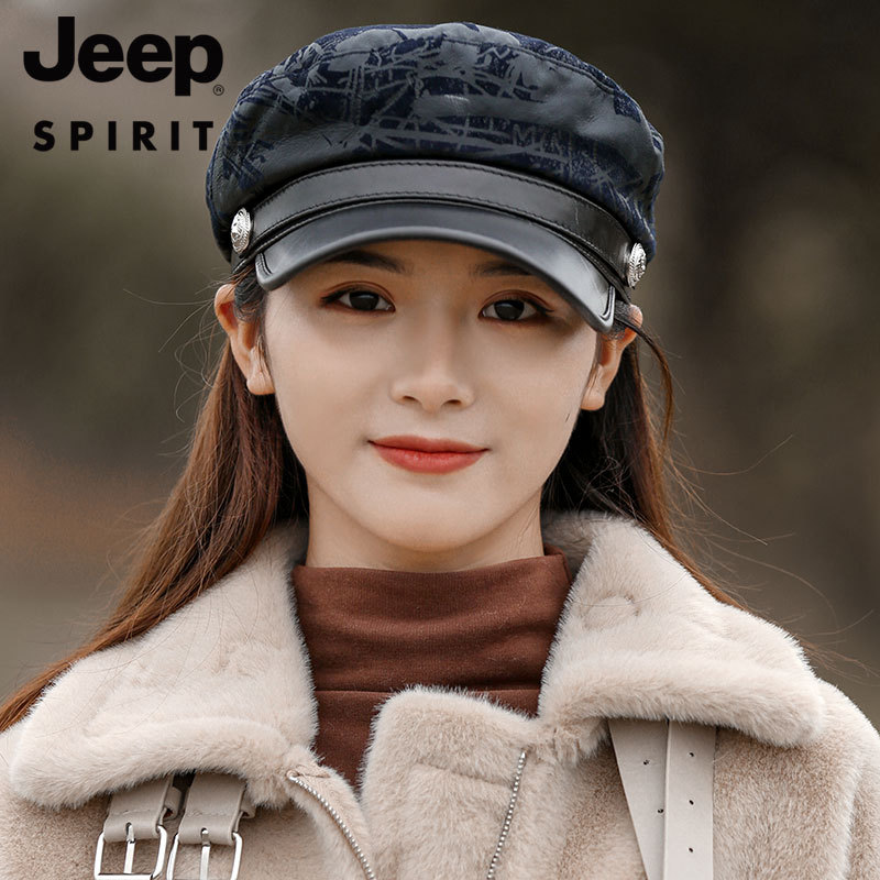 jeep spirit吉普帽子女士羊皮皮帽时尚皮帽子