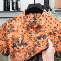 春夏新款男士桑蚕丝短袖衬衫商务休闲免烫垂感翻领通勤百搭款