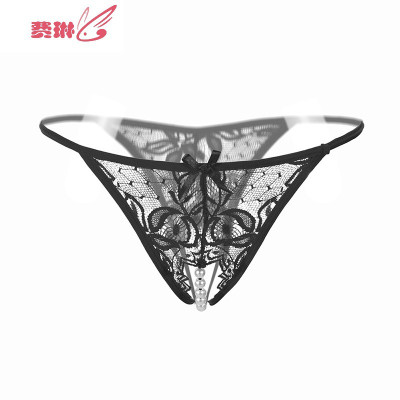 大码情趣内裤性感透视开档内衣骚诱惑珍珠按摩透明蕾丝胖MM丁字裤费琳