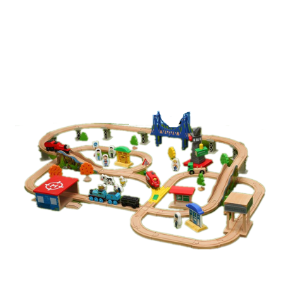 木质磁性轨道套装儿童拼搭木头轨道电动玩具火车豪华加煤站轨道（电动款）