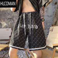 HLCOMAN牛仔短裤男港风夏季潮牌ins高街刺绣5分裤美式潮流宽松直筒休闲裤