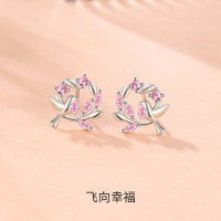 飞向幸福足银999耳钉女时尚小众设计ins风耳环镶钻麦穗耳饰品礼物送女朋友老婆情人节七夕生日礼物