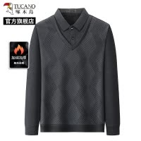 啄木鸟冬季新款加绒加厚假两件polo衫男中年爸爸装保暖内搭毛衣C