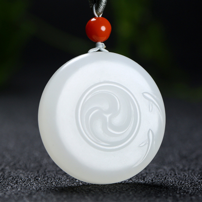 印象眸和田玉吊坠羊脂白玉喜旋情侣款玉石挂件附送证书和田玉吊坠