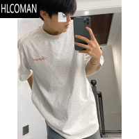 HLCOMAN美式字母印花短袖t恤男夏季2025新款高街潮牌白灰色半袖上衣