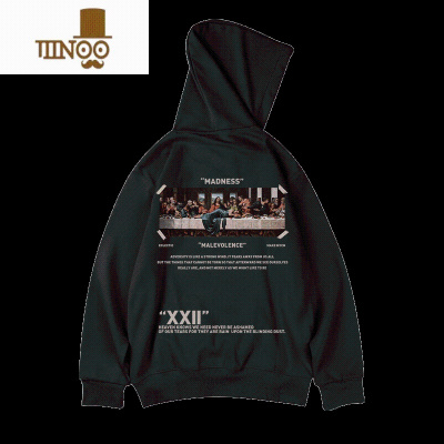 YANXU大码连帽美式复古胖子男装潮流宽松水洗做旧卫衣加绒春