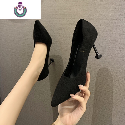 FISHBASKET2020年秋季新款尖头浅口黑色高跟鞋女细跟百搭正装职业单鞋红婚鞋休闲鞋