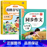 [五年级上册]看拼音写词语+同步作文 小学五年级 [正版]看拼音写词语五年级下册 语文小学注音生字拼音拼读字词5年级上汉