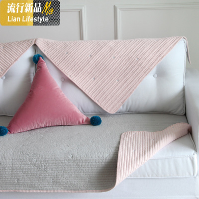 星星素色纯色AB面双用绗缝布艺沙发垫四季通用含棉沙发巾正反两用 三维工匠坐垫